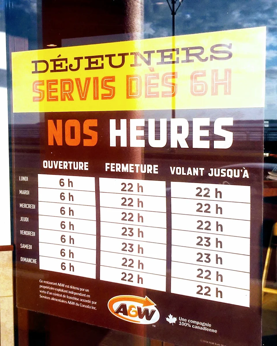 Menu, A&W Canada
