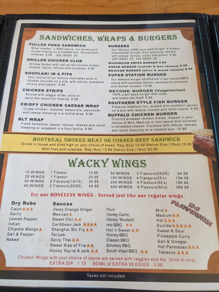 Menu, Station Restaurant & The Pizza Station