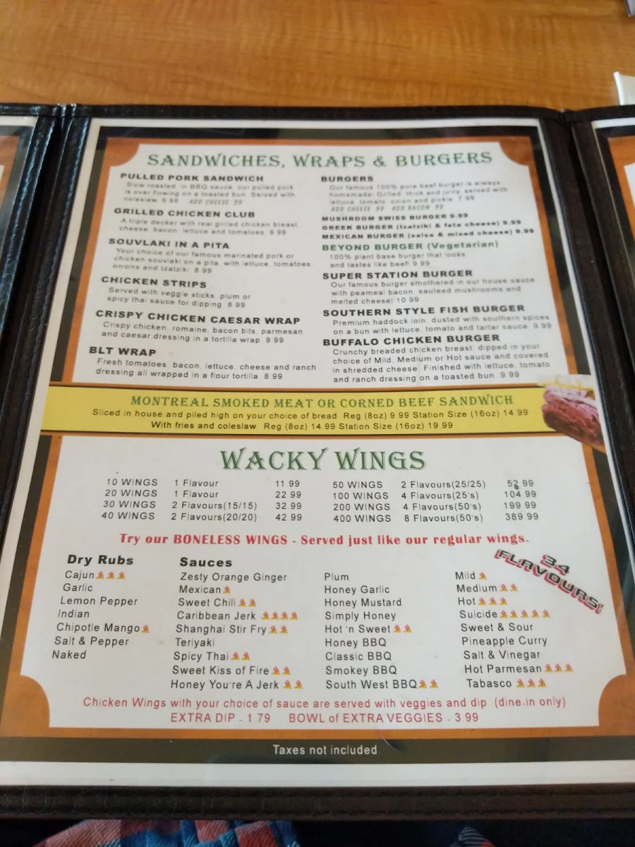 Menu, Station Restaurant & The Pizza Station