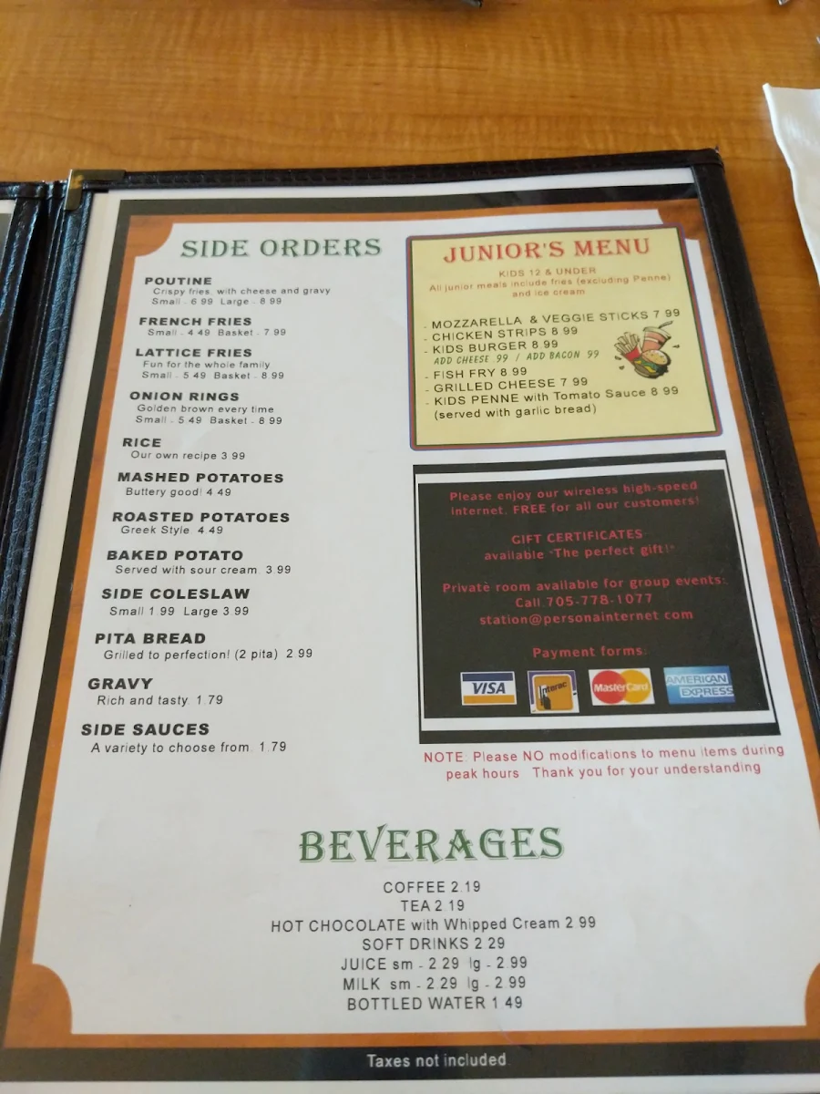 Menu, Station Restaurant & The Pizza Station