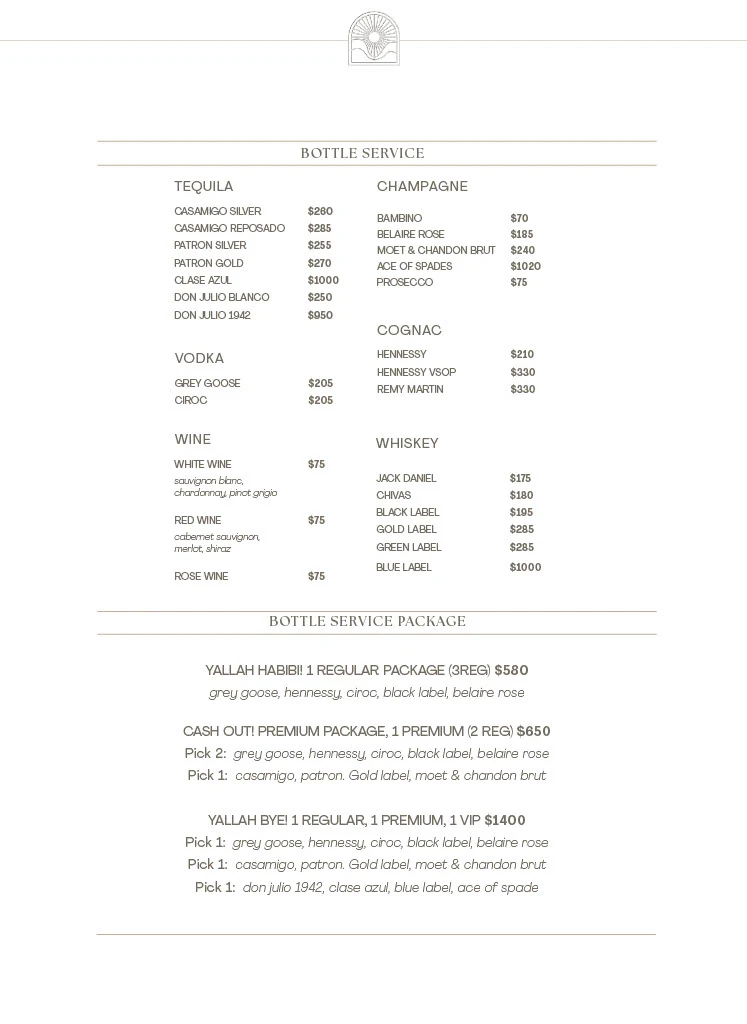 Menu, Sahara Restaurant