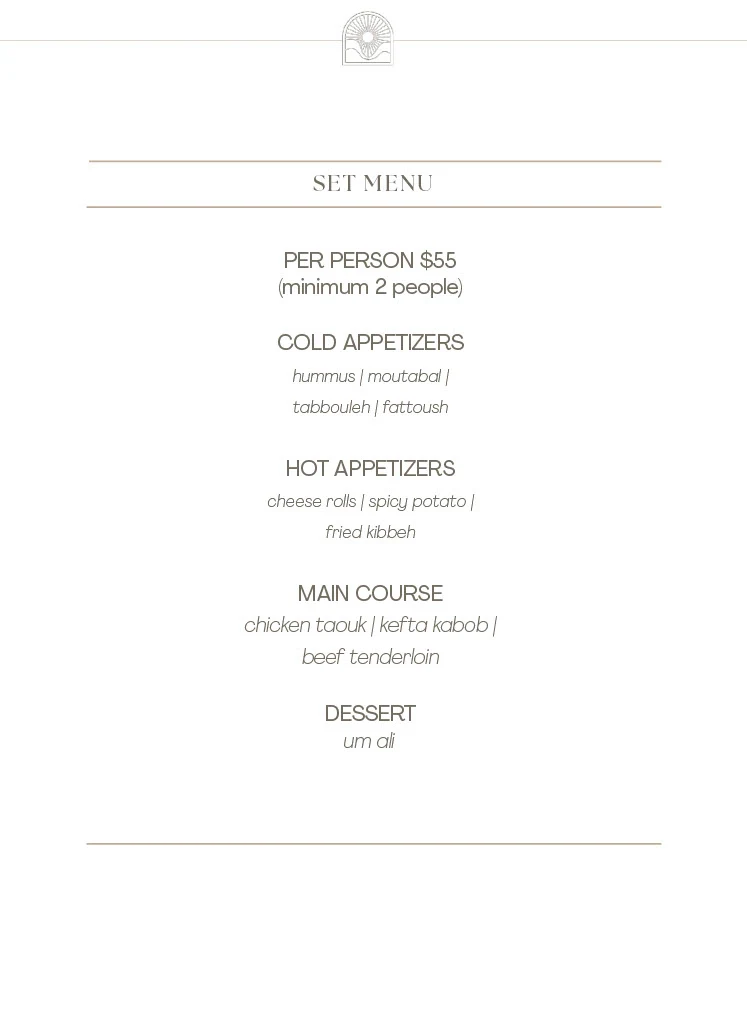 Menu, Sahara Restaurant