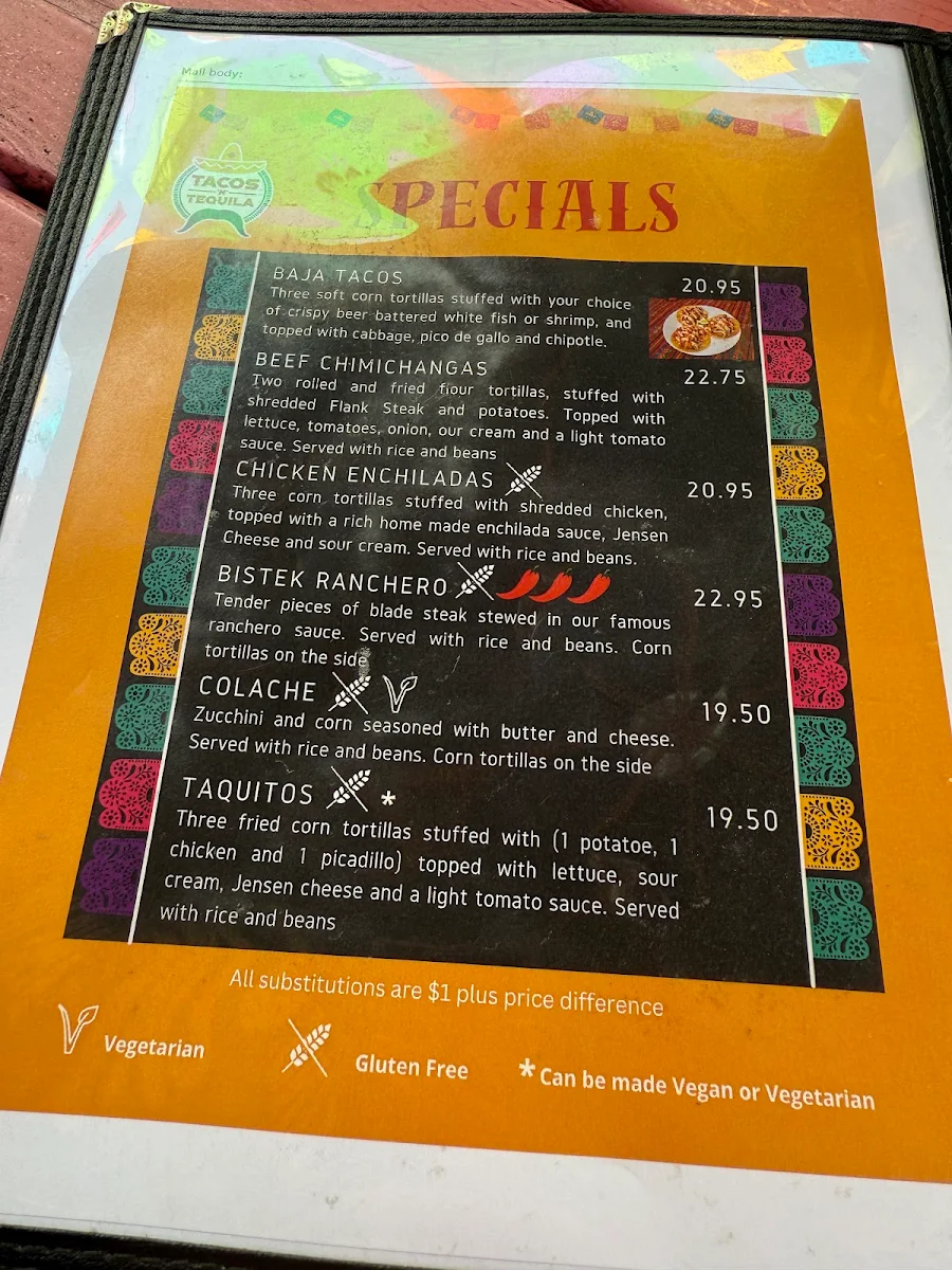 Menu, Restaurant “Tacos And Tequila” at Normandale Century Inn