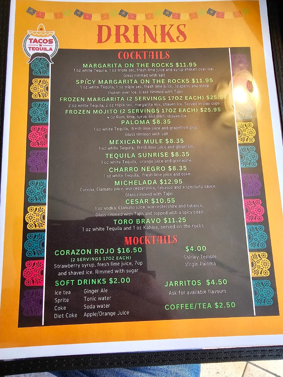 Menu, Restaurant “Tacos And Tequila” at Normandale Century Inn