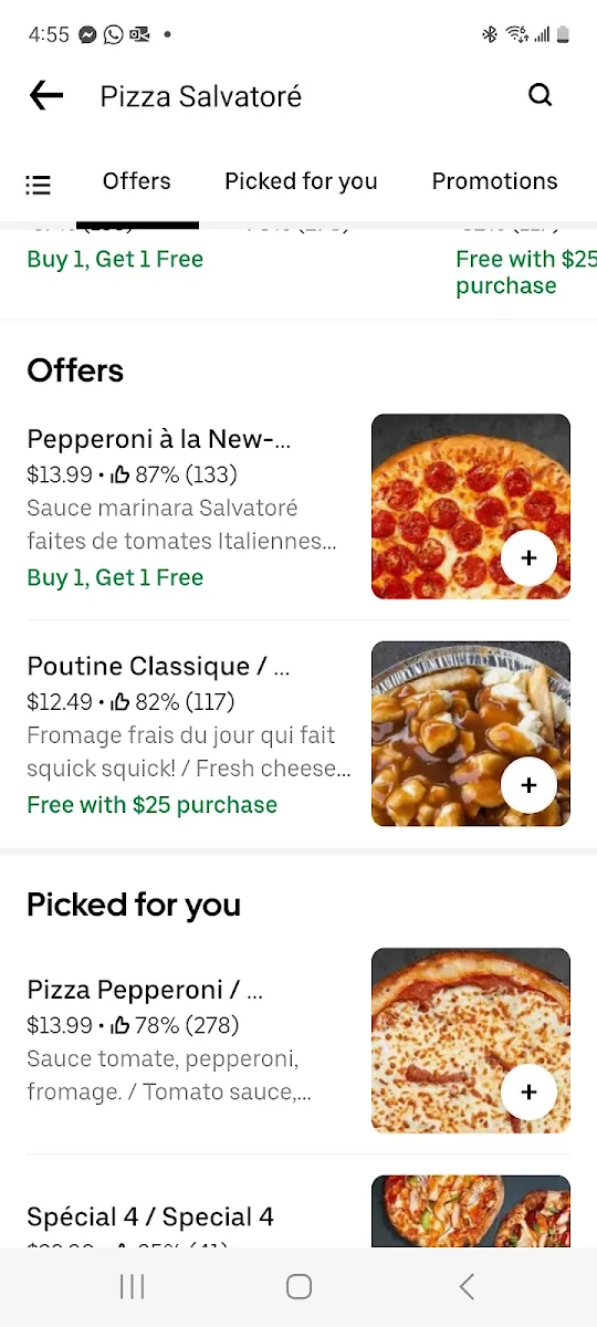 Menu, Pizza Salvatoré
