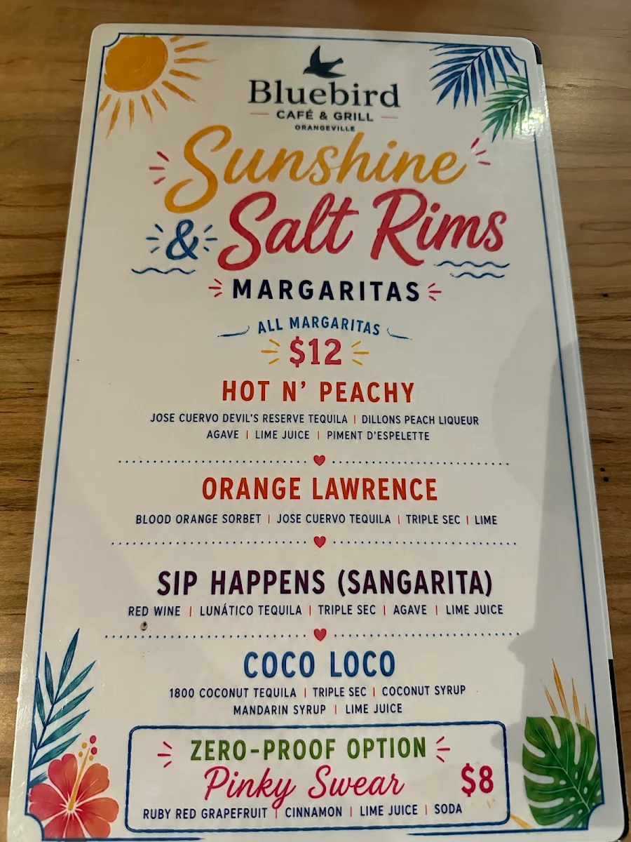 Menu, Bluebird Café & Grill