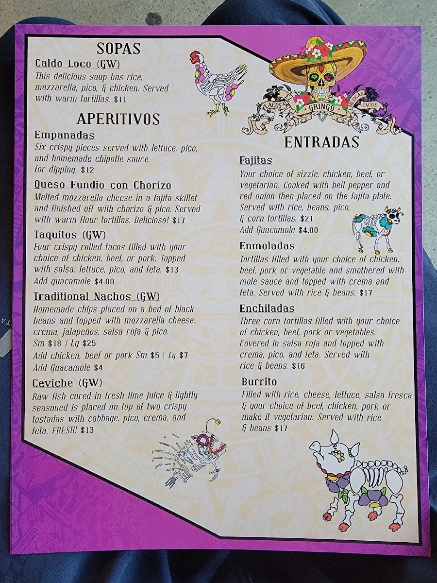 Menu, Zicatela Mexican Restaurant