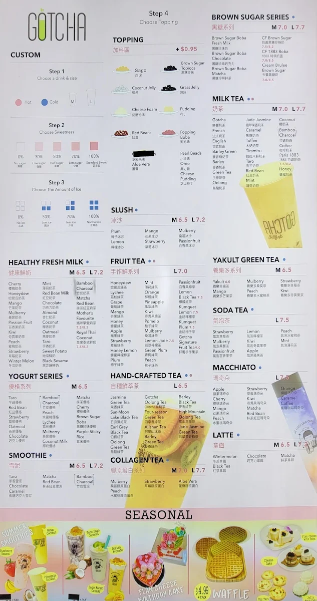 Menu, GOTCHA Fresh Tea- Thornhill