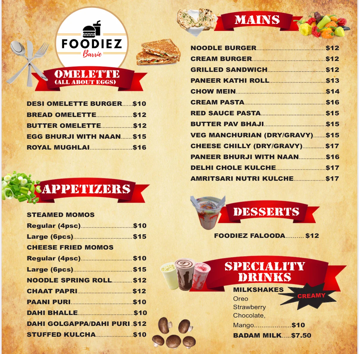 Menu, FoodiezBarrie