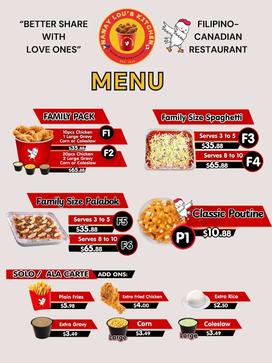 Menu, Nanay Lou's Kitchen
