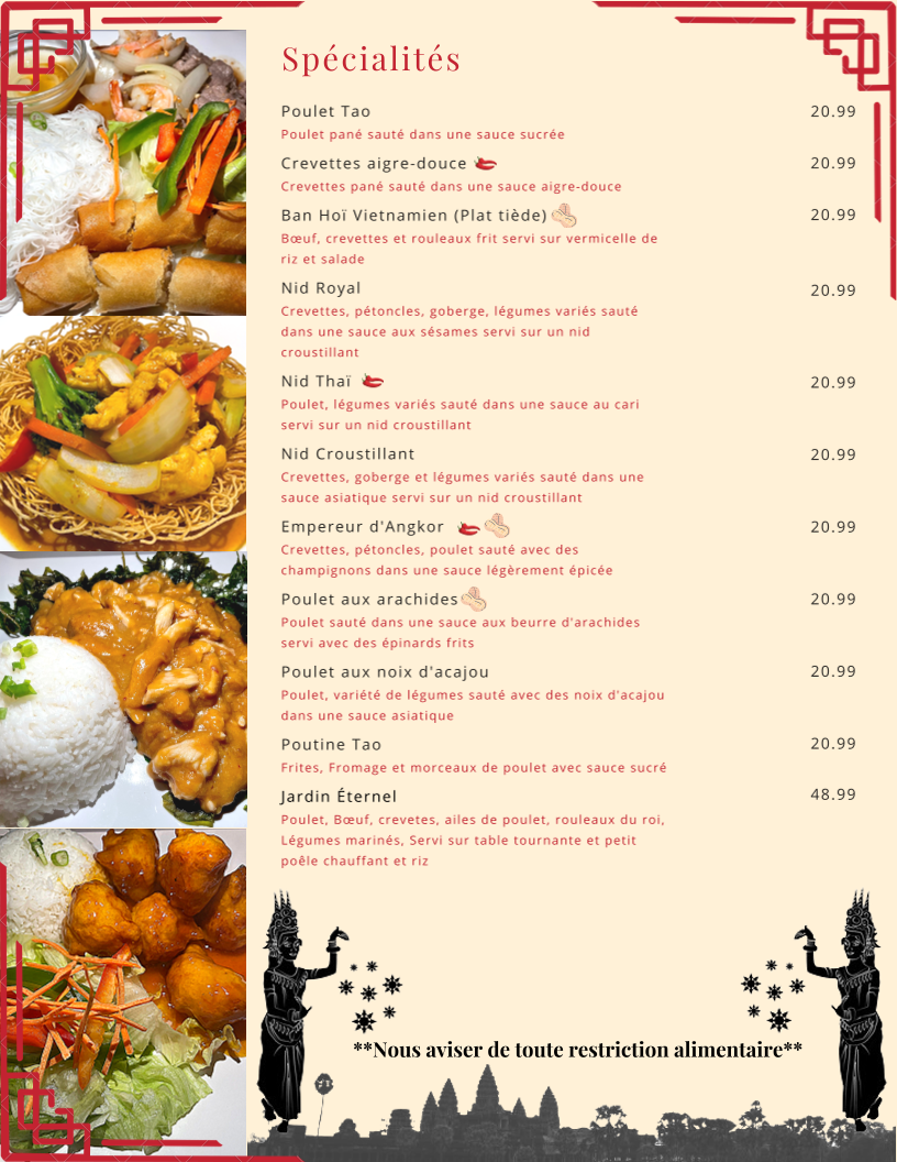 Menu, Restaurant Le Soleil D'Asie