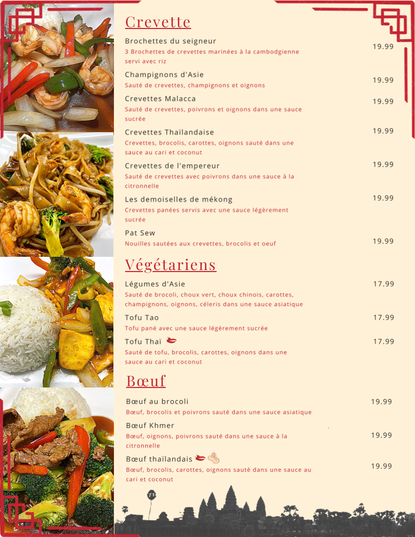 Menu, Restaurant Le Soleil D'Asie