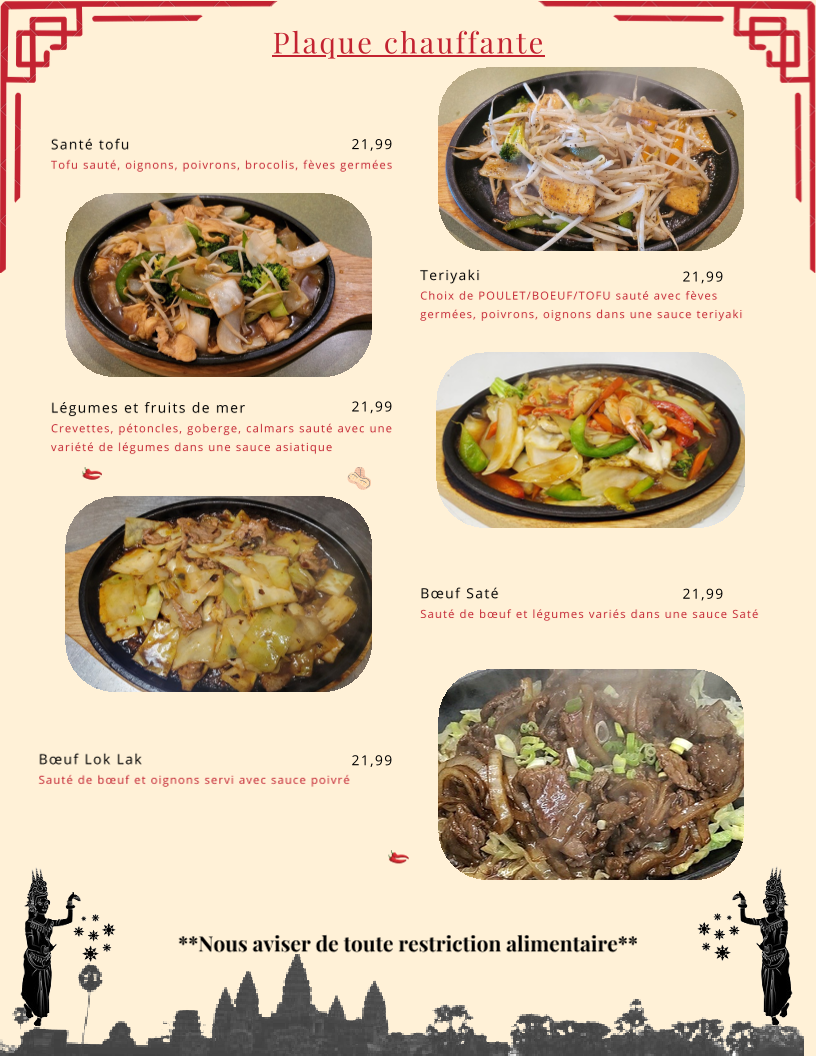 Menu, Restaurant Le Soleil D'Asie
