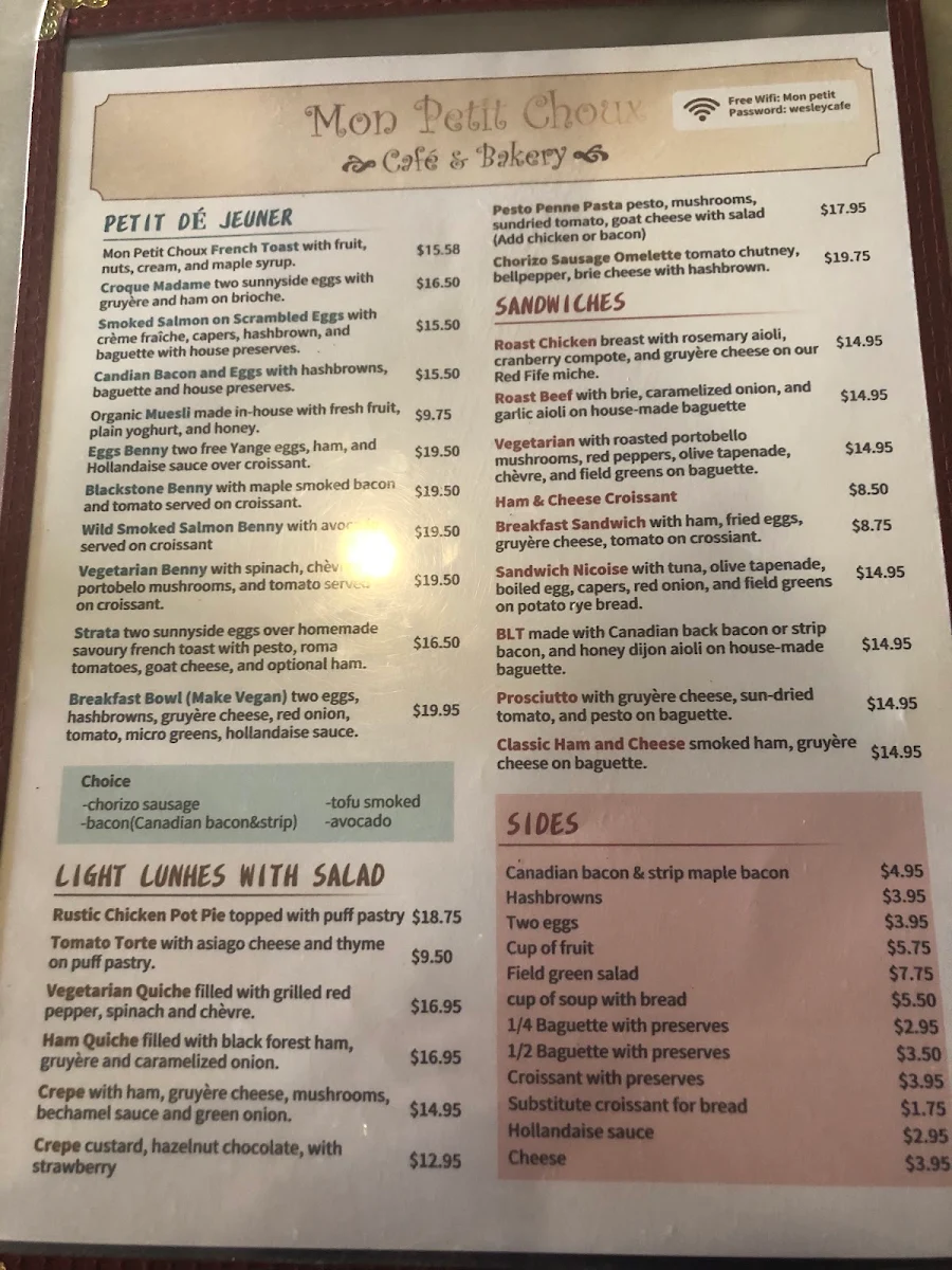 Menu, Mon Petit Choux