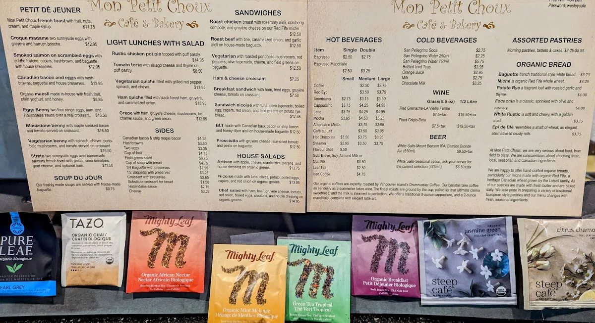 Menu, Mon Petit Choux