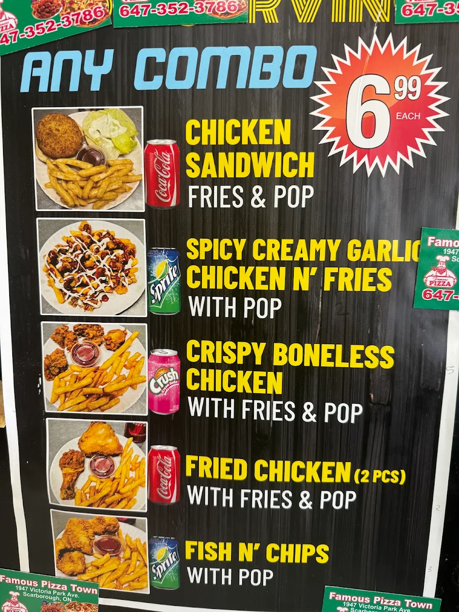 Menu, Famous Pizza Town