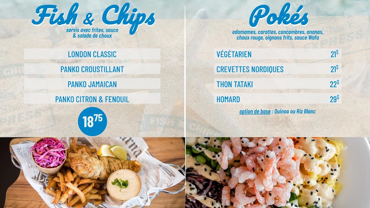 Menu, Le Shack Du Pêcheur Express
