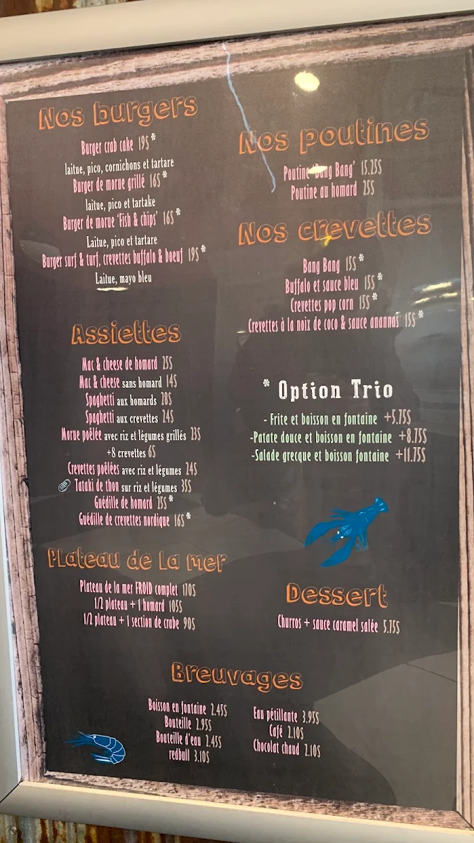 Menu, Le Shack Du Pêcheur Express