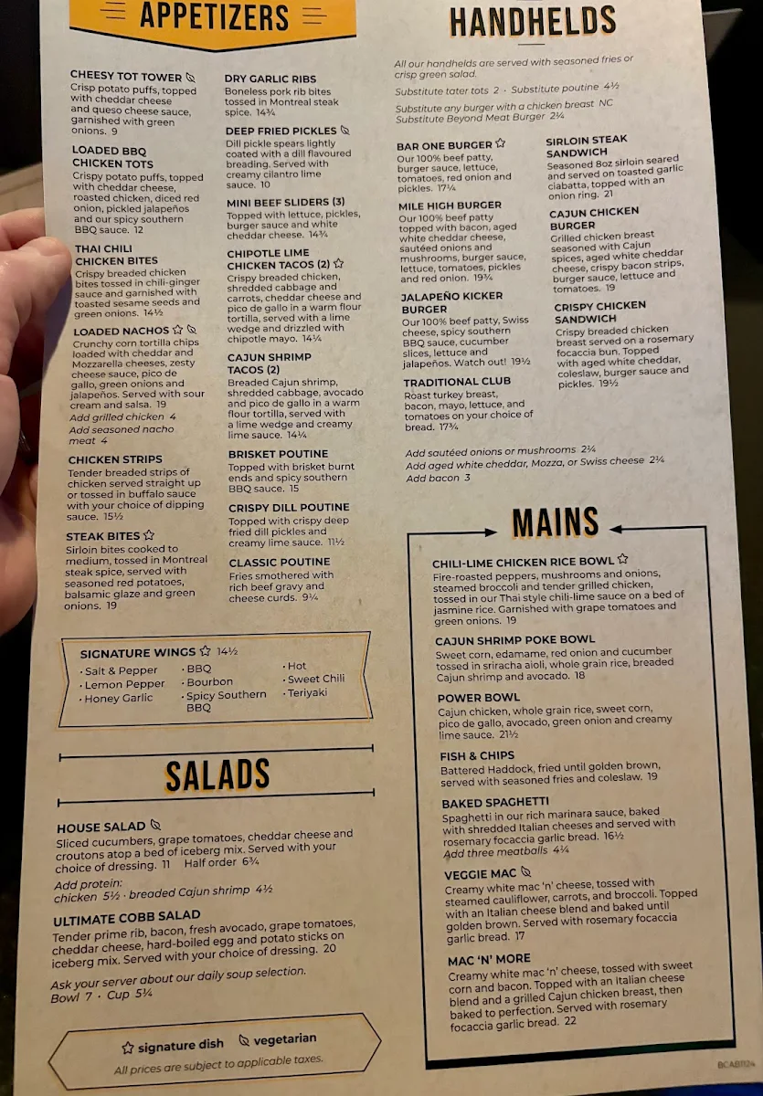 Menu, Bar One