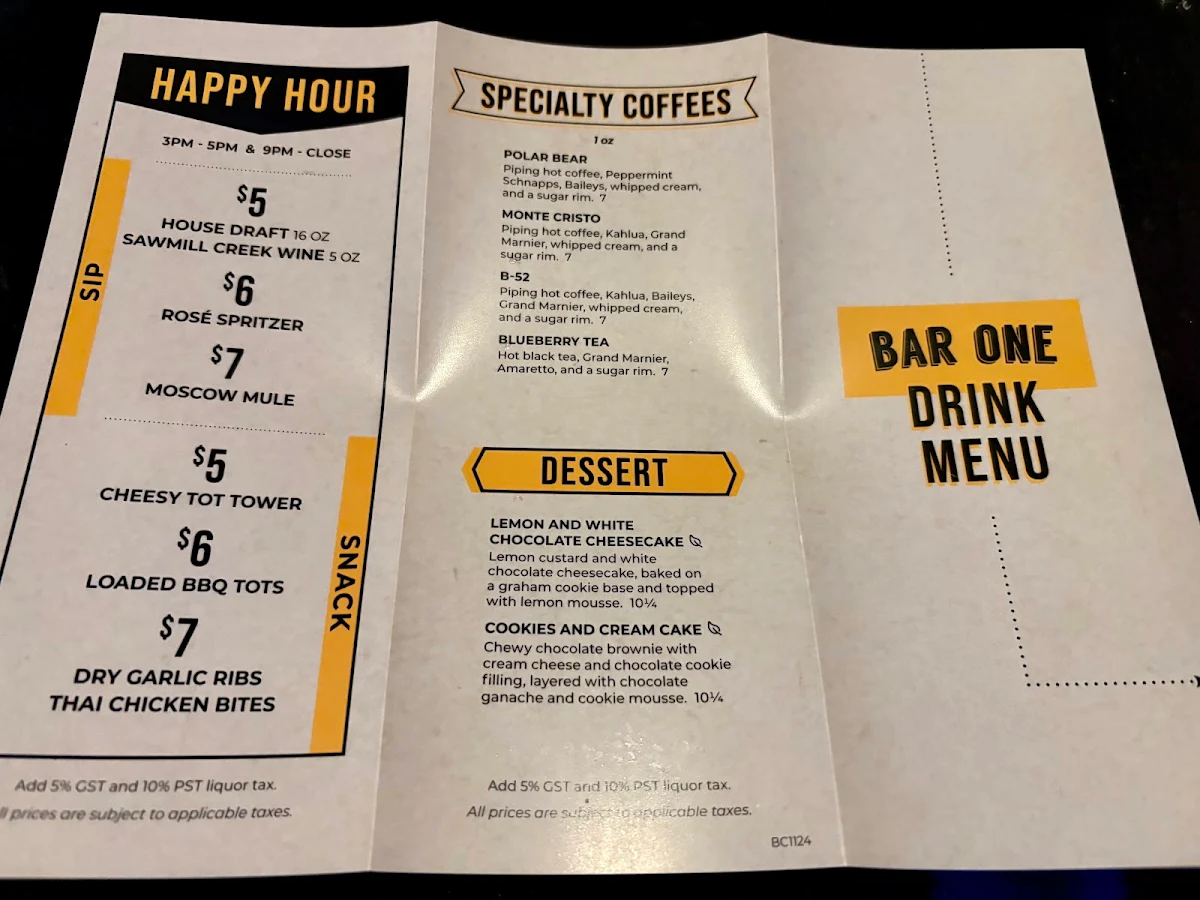 Menu, Bar One