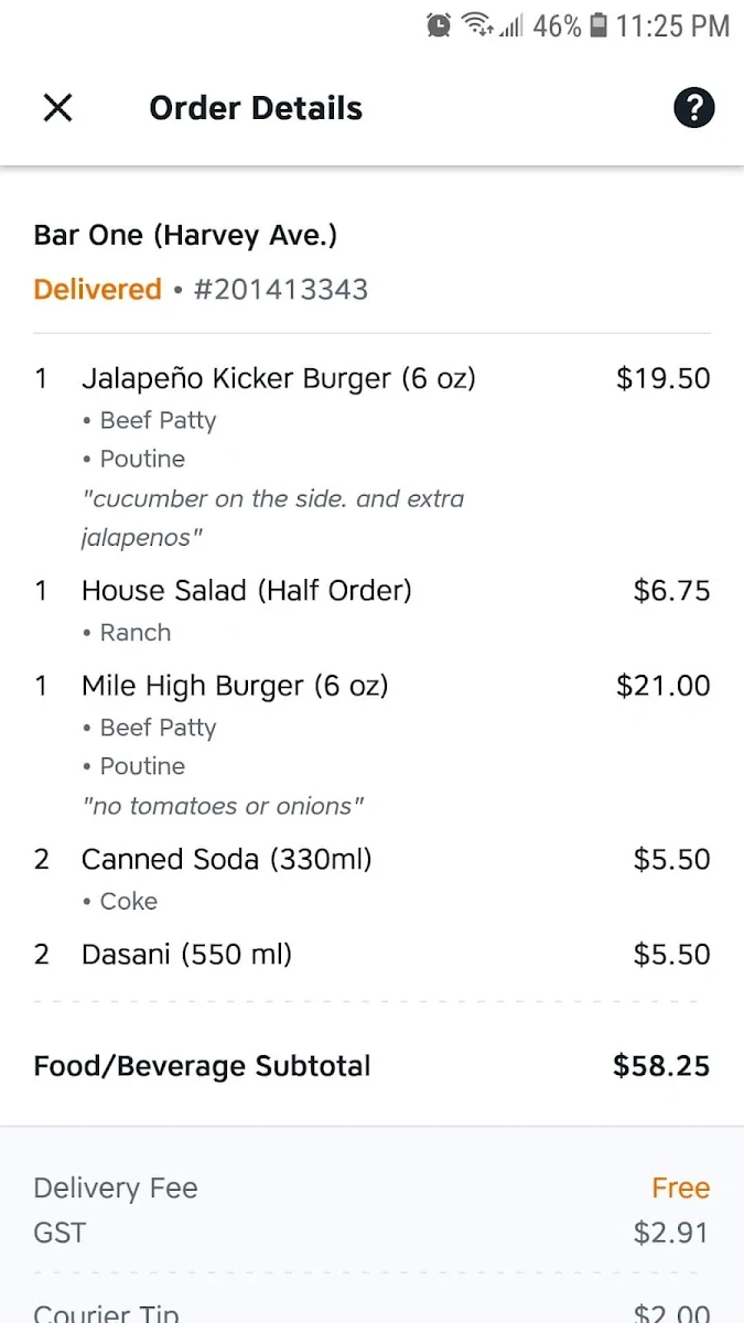 Menu, Bar One
