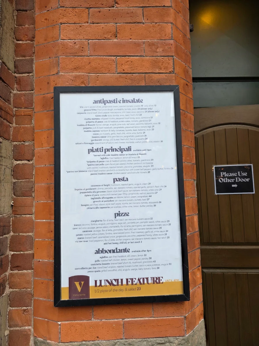Menu, Vicinato Ristorante
