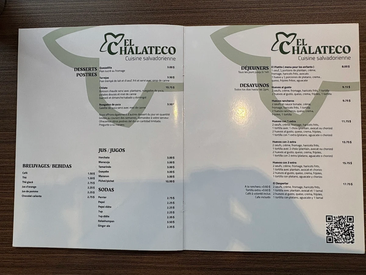 Menu, Restaurant El Chalateco