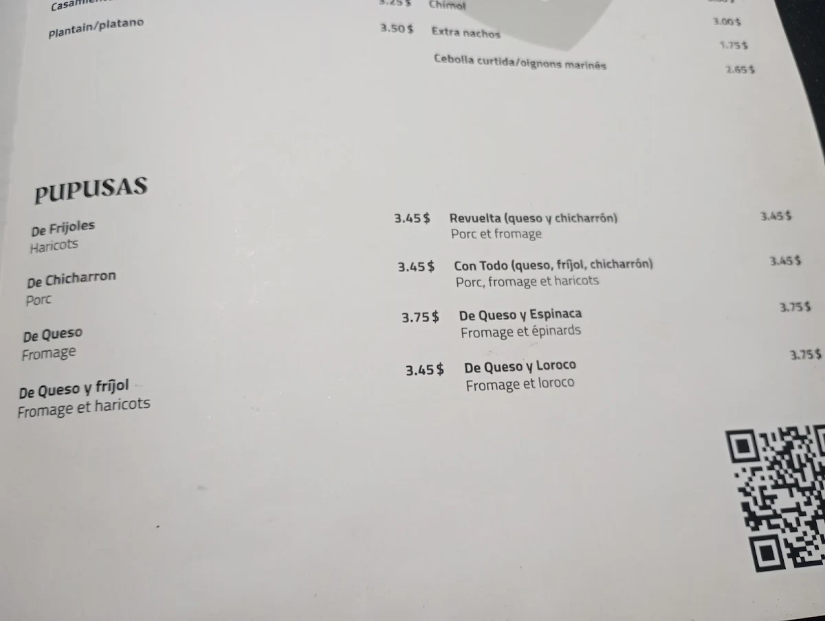 Menu, Restaurant El Chalateco