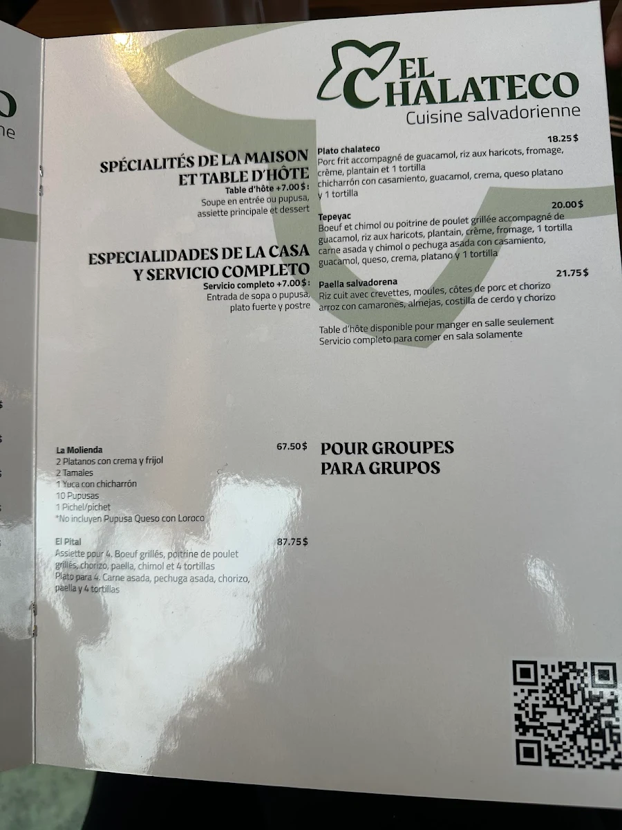 Menu, Restaurant El Chalateco