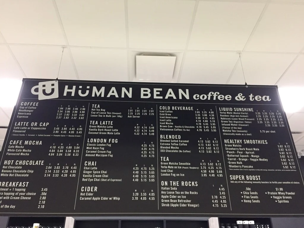 Menu, Human Bean Coffee & Tea