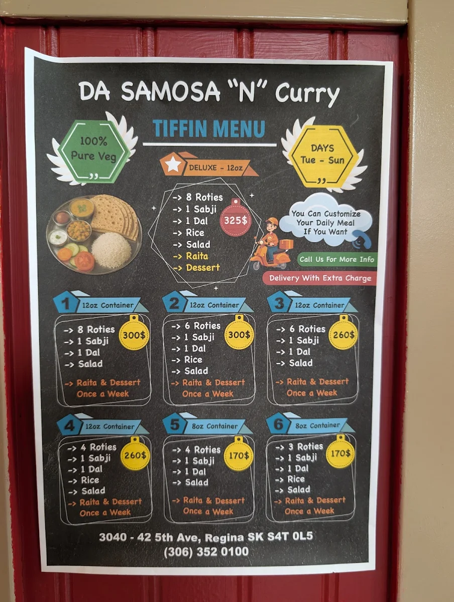 Menu, Da Samosa N Curry (Curry box restaurant)