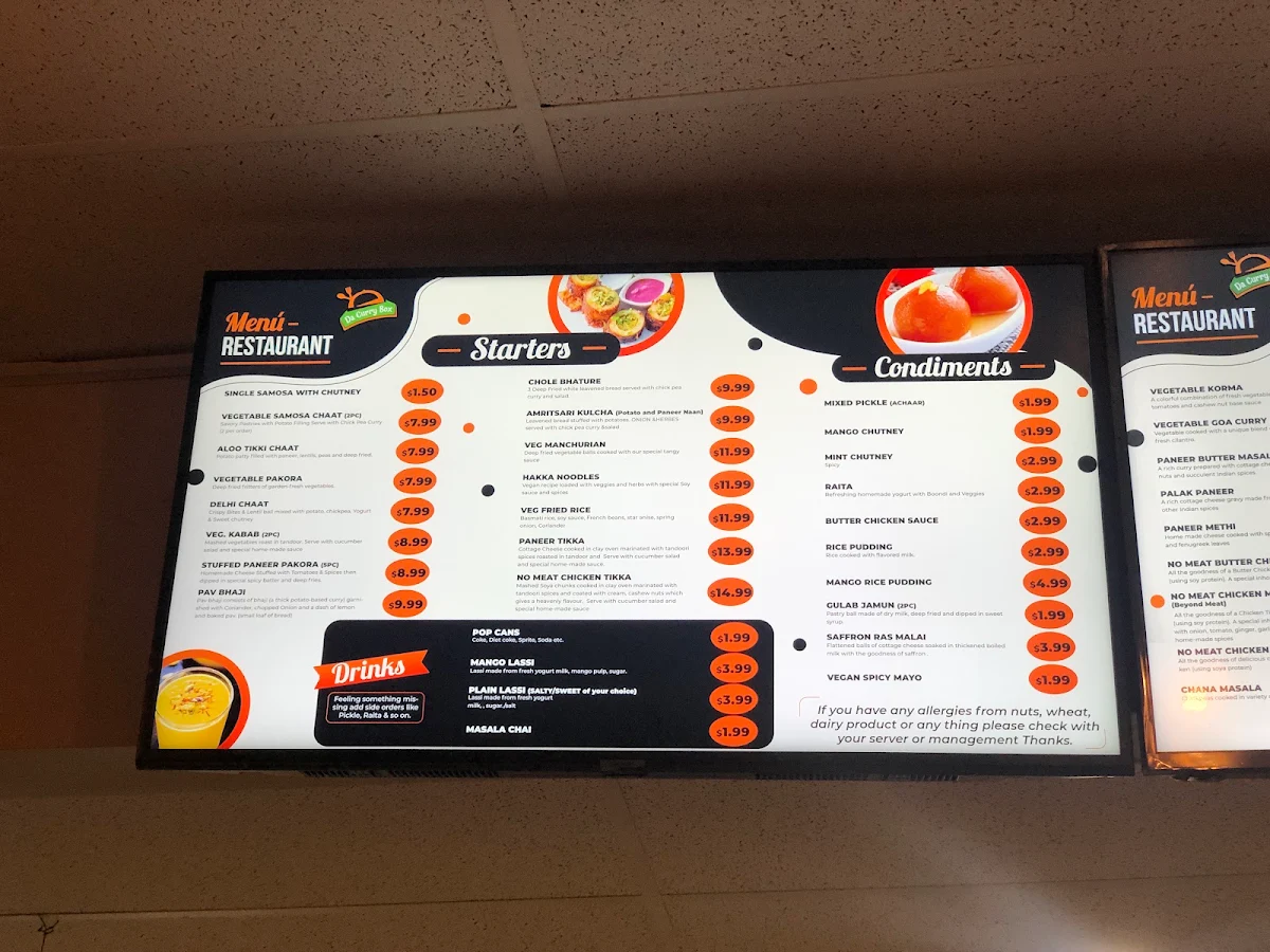 Menu, Da Samosa N Curry (Curry box restaurant)