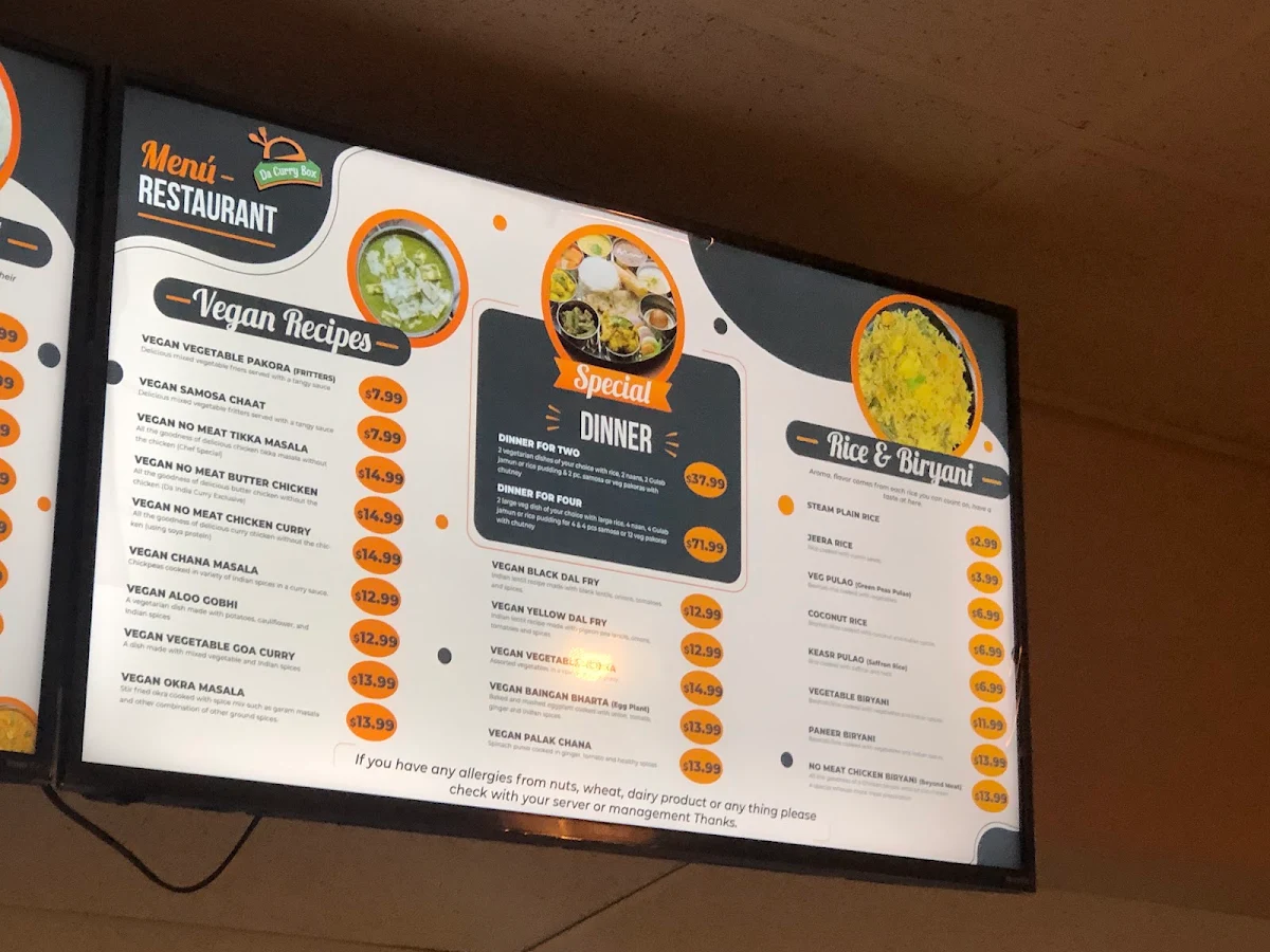 Menu, Da Samosa N Curry (Curry box restaurant)