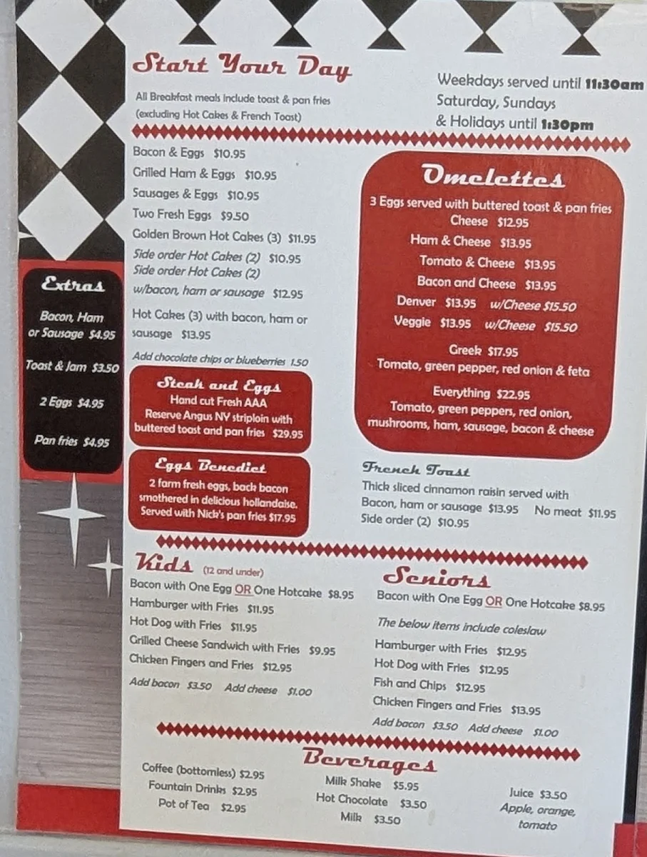 Menu, Nick's Inn