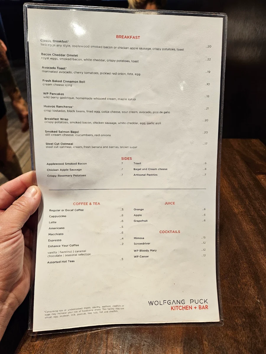 Menu, Wolfgang Puck Kitchen + Bar