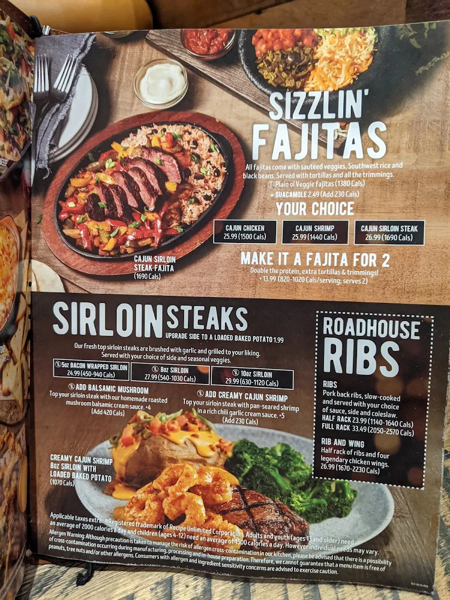 Menu, Kelseys Original Roadhouse