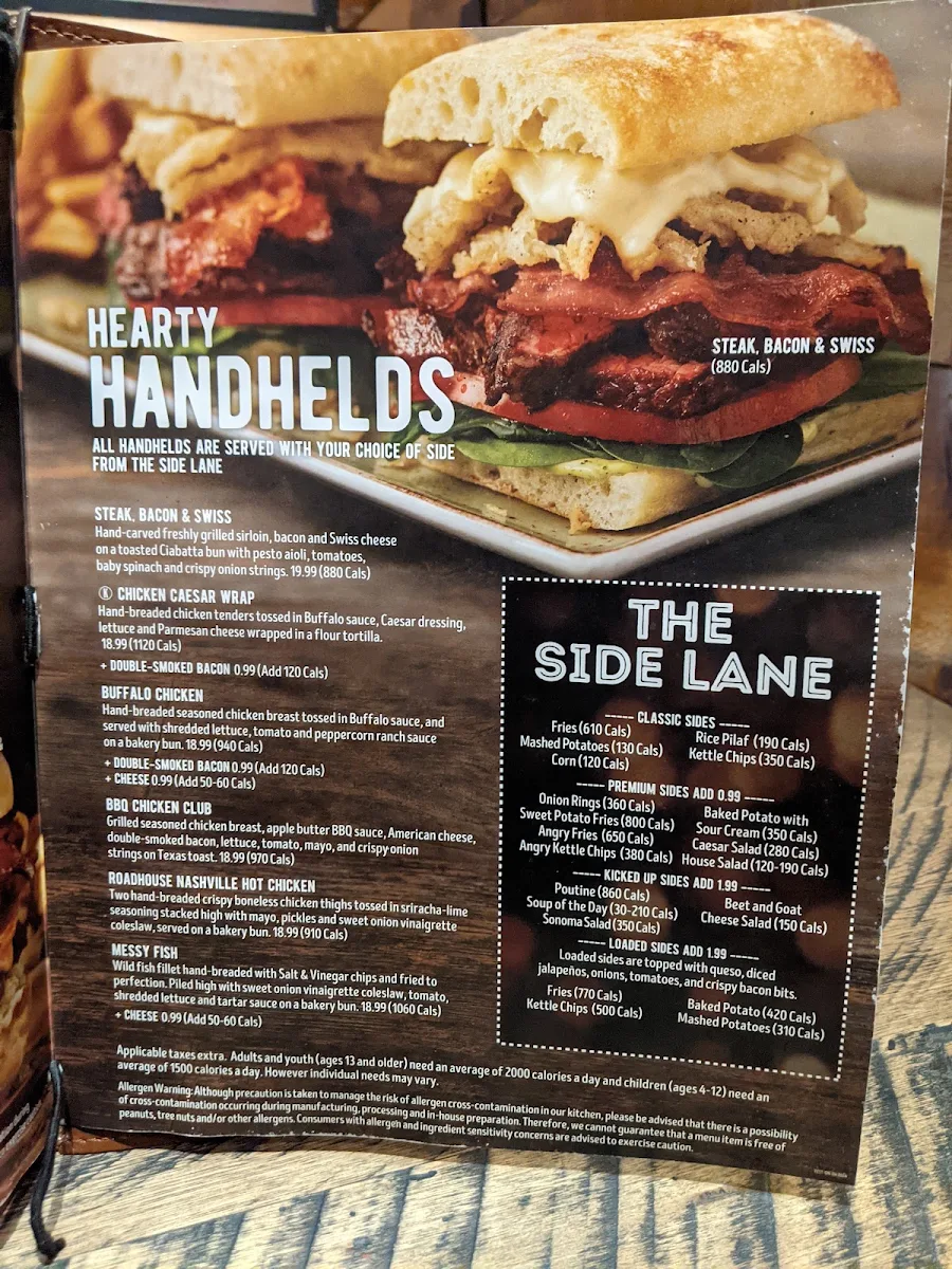 Menu, Kelseys Original Roadhouse