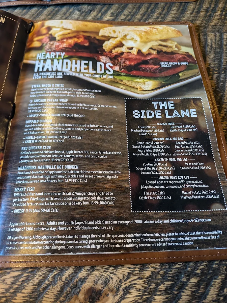 Menu, Kelseys Original Roadhouse