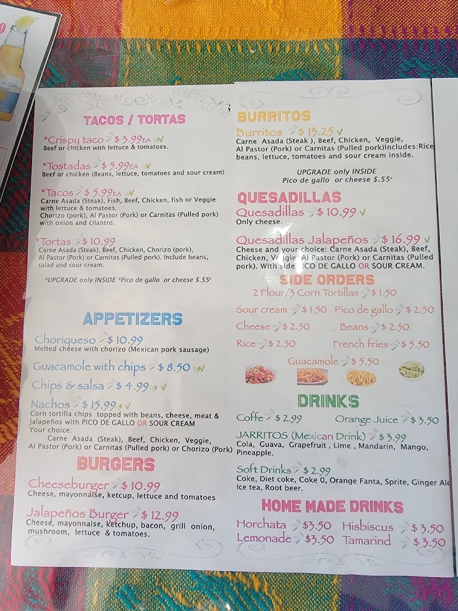 Menu, Jalapeños Mexican Food Parksville
