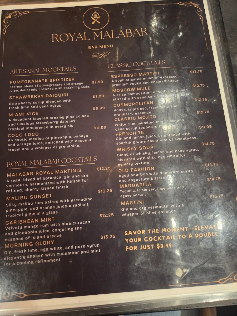 Menu, ROYAL MALABAR FINE DINE IN INDIAN CUISINE
