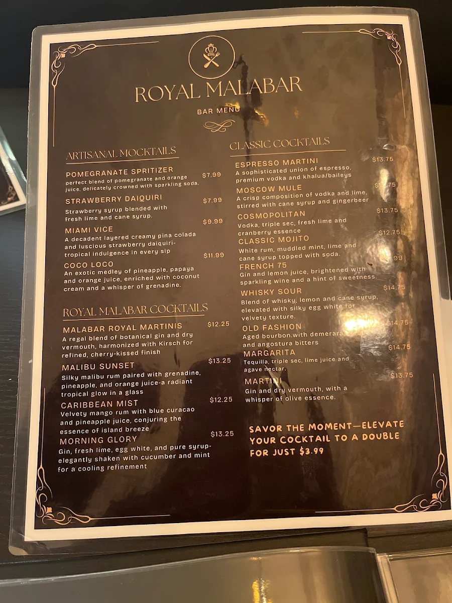 Menu, ROYAL MALABAR FINE DINE IN INDIAN CUISINE