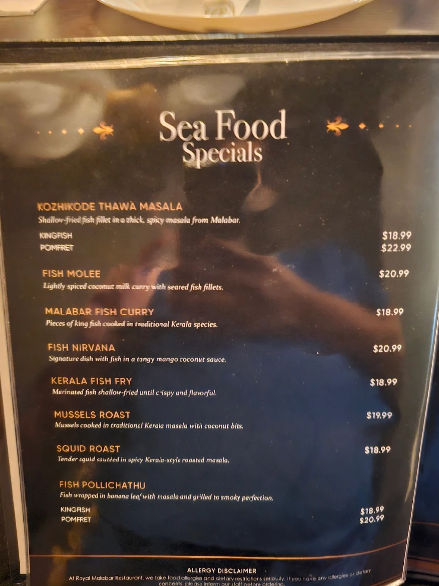 Menu, ROYAL MALABAR FINE DINE IN INDIAN CUISINE