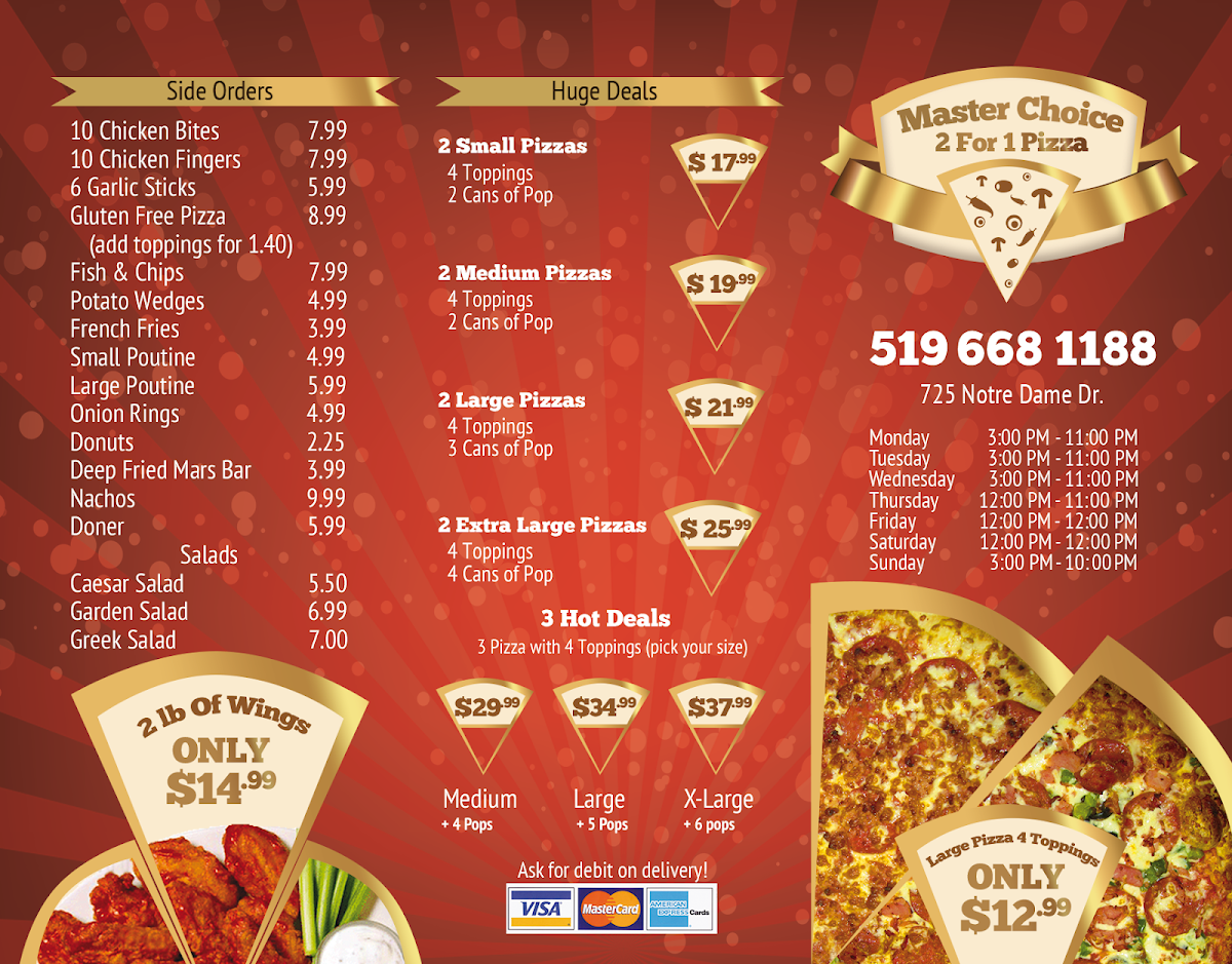 Menu, Master Choice 2 For 1 Pizza
