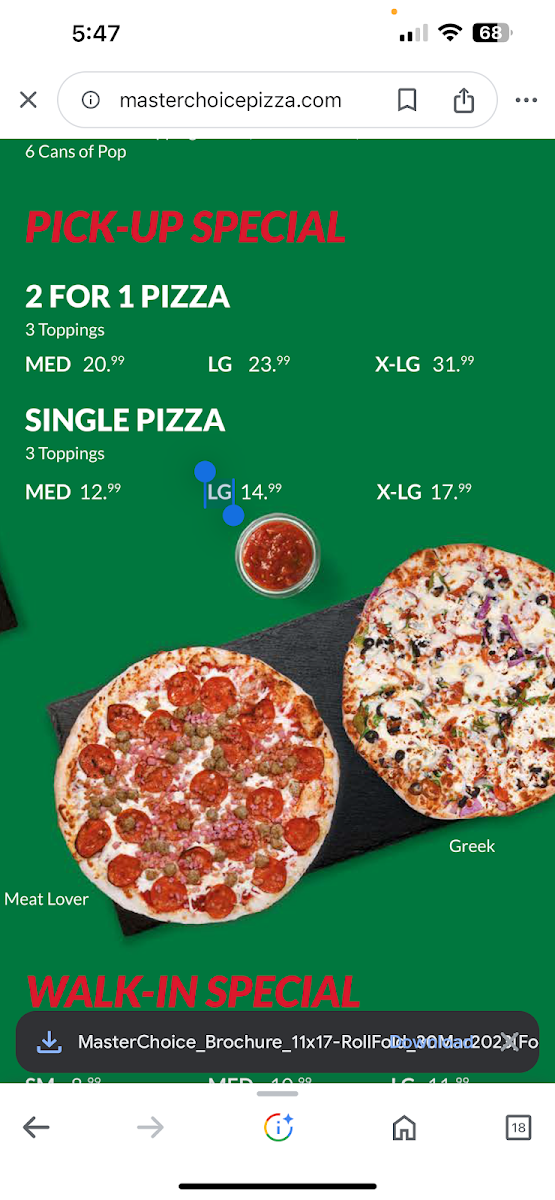 Menu, Master Choice 2 For 1 Pizza