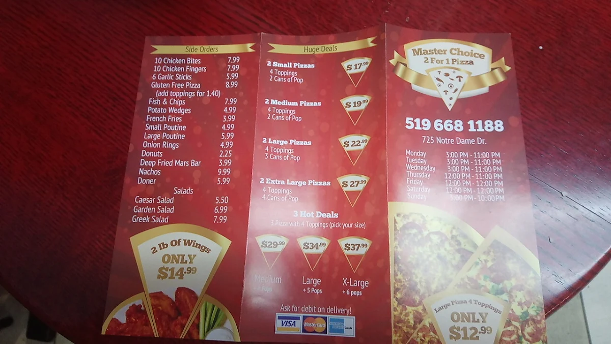 Menu, Master Choice 2 For 1 Pizza