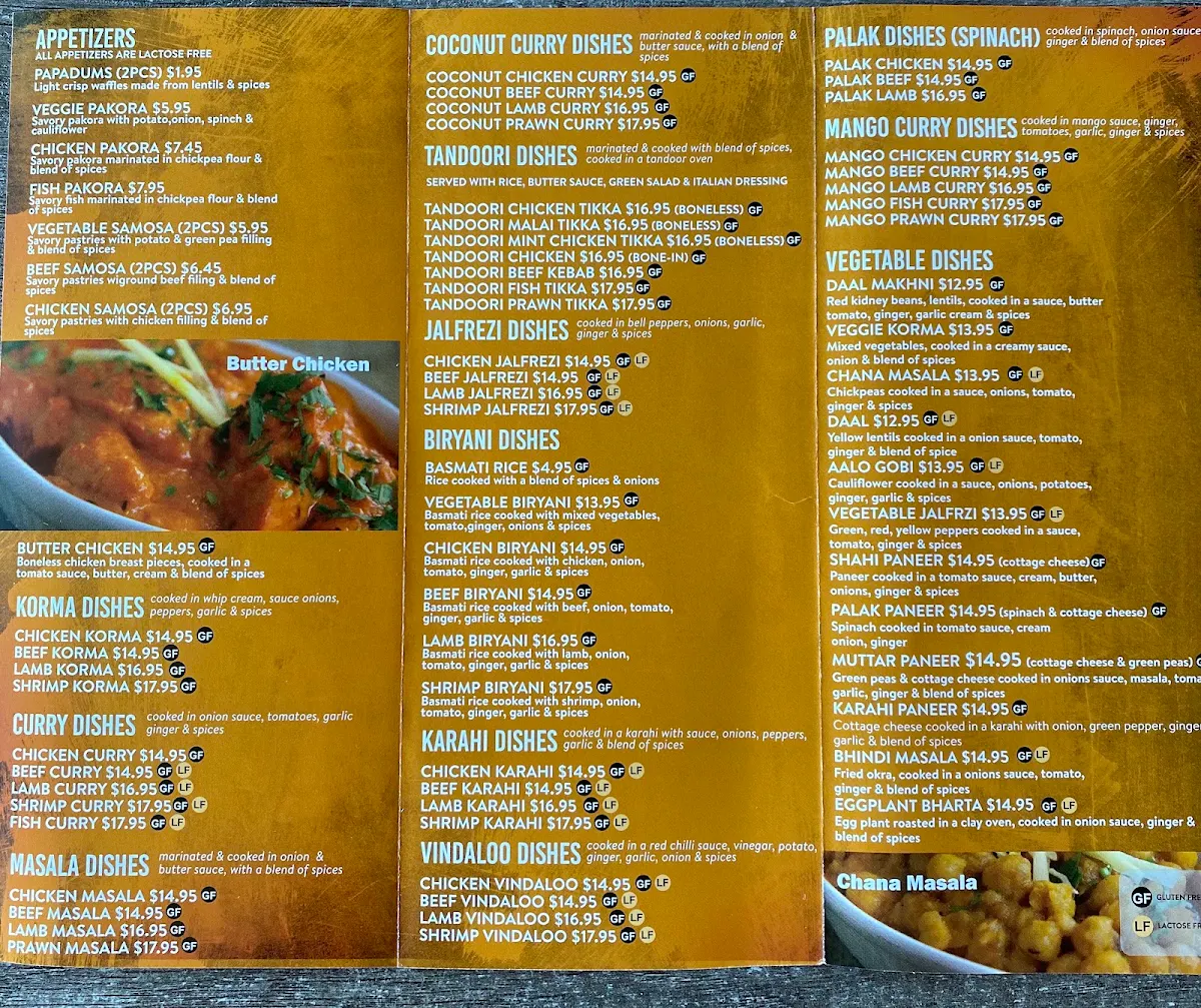 Menu, Spice Hut Indian Cuisine.