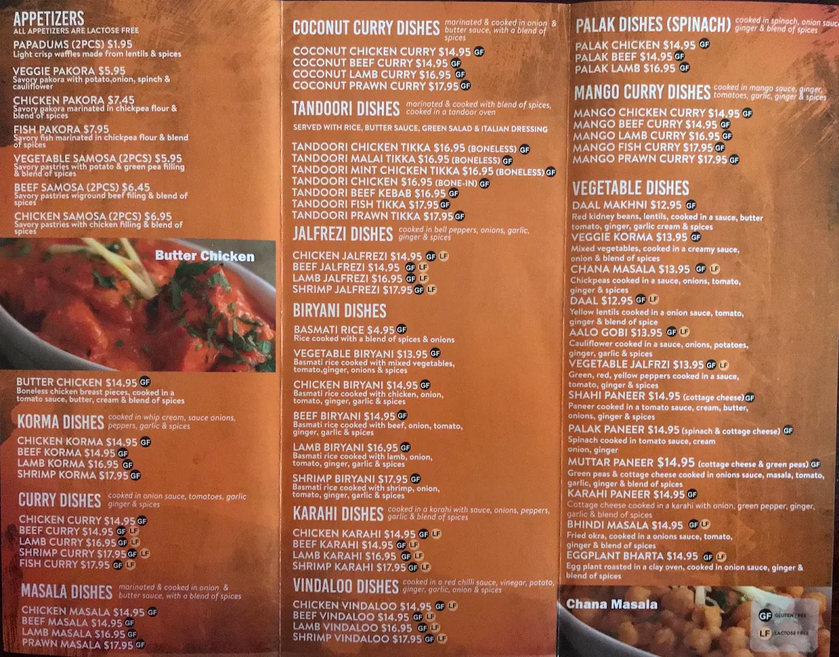 Menu, Spice Hut Indian Cuisine.