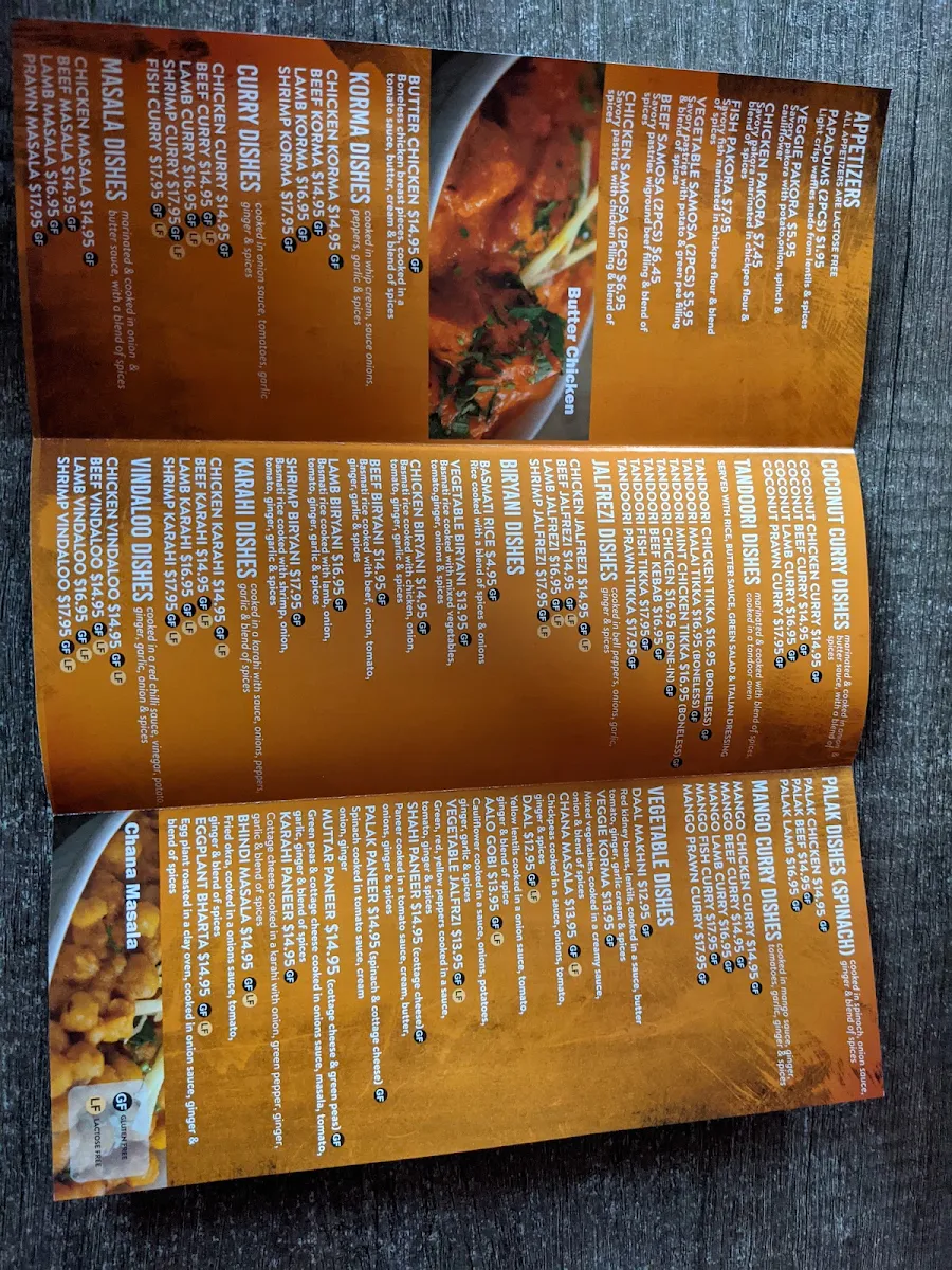 Menu, Spice Hut Indian Cuisine.