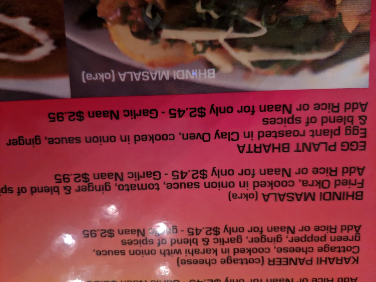 Menu, Spice Hut Indian Cuisine.