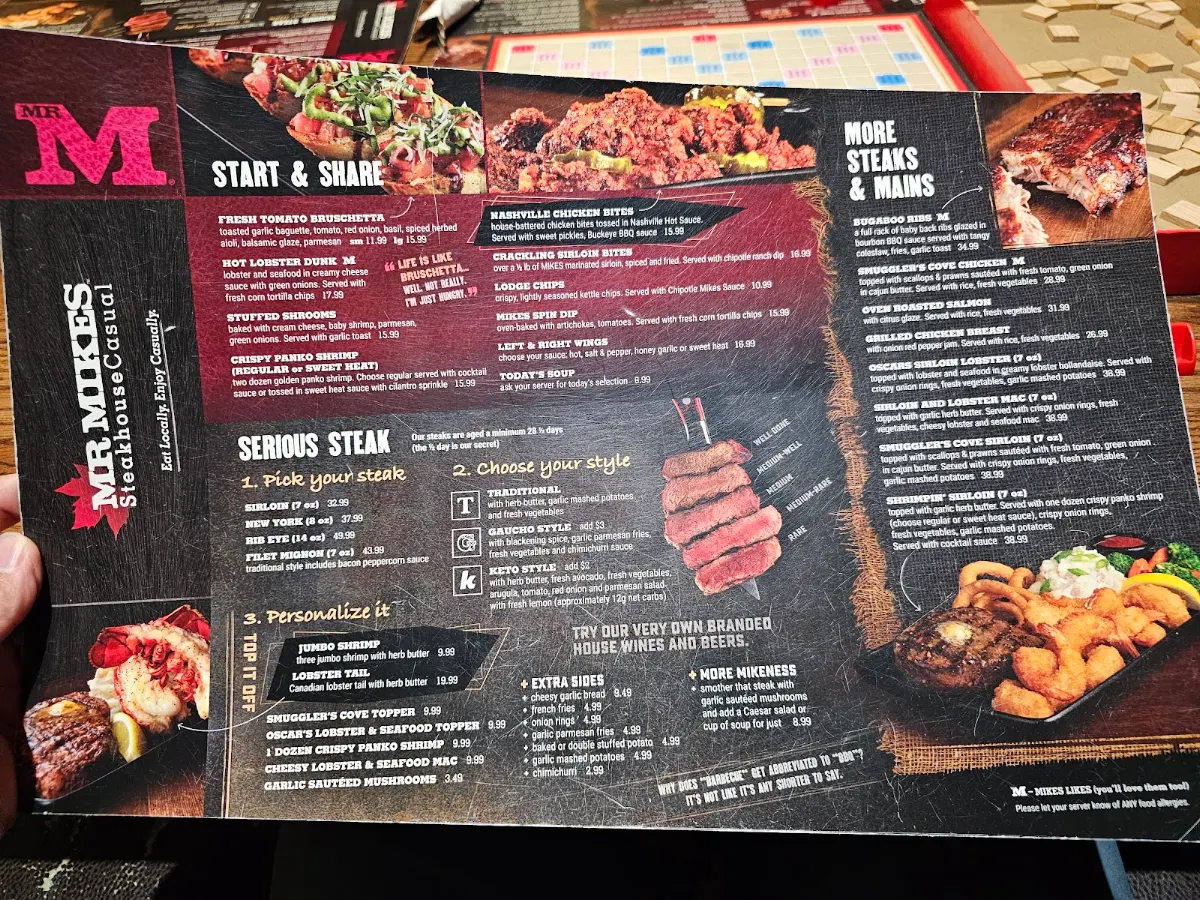 Menu, MR MIKES SteakhouseCasual